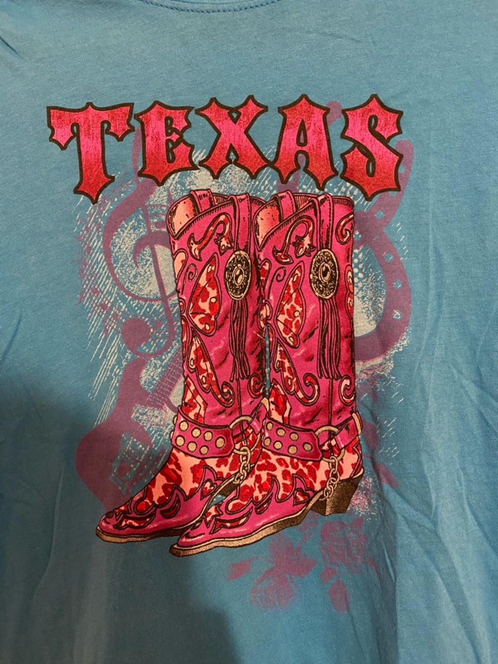Bay Island Sportswear womens blue Texas cowboy cowgirl boots t shirt, size M - Picture 2 of 4